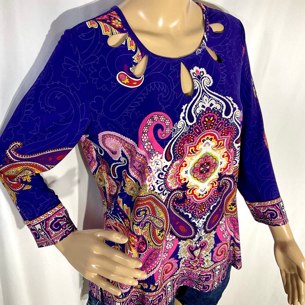 CSC Studios Size Petite Med Purple Boho Tunic with Neckline Cutouts